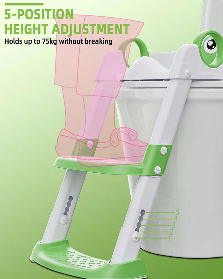 Toilettensitz Kinder mit Treppe, WC Sitz Kinder für Jungen und Mädchen, Höhenverstellbar und Klappba