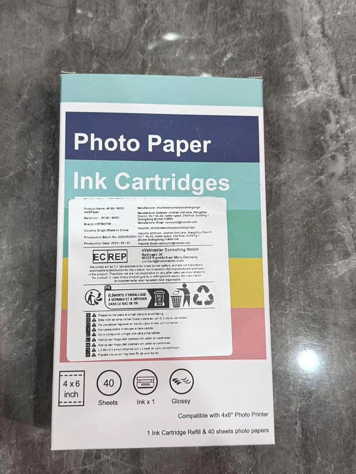 CRTBOTW Kompatibel für Amber M100/M200 4x6 Fotodrucker,Packung mit 40 Blätter Fotopapier & 1 Farbban