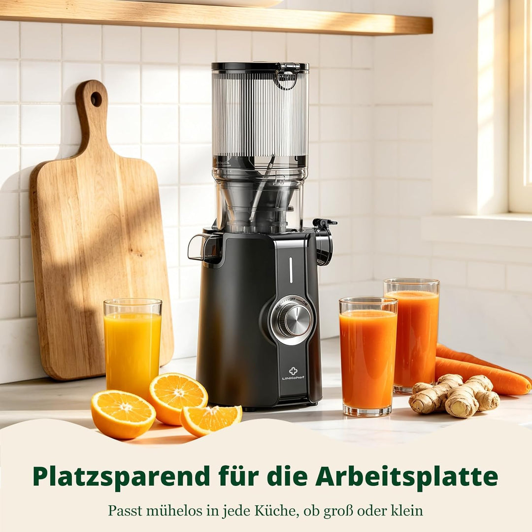 LINKChef Slow Juicer Entsafter Elektrisch, 200W Kaltentsafter mit 115mm Einfüllschacht für Ganze Frü