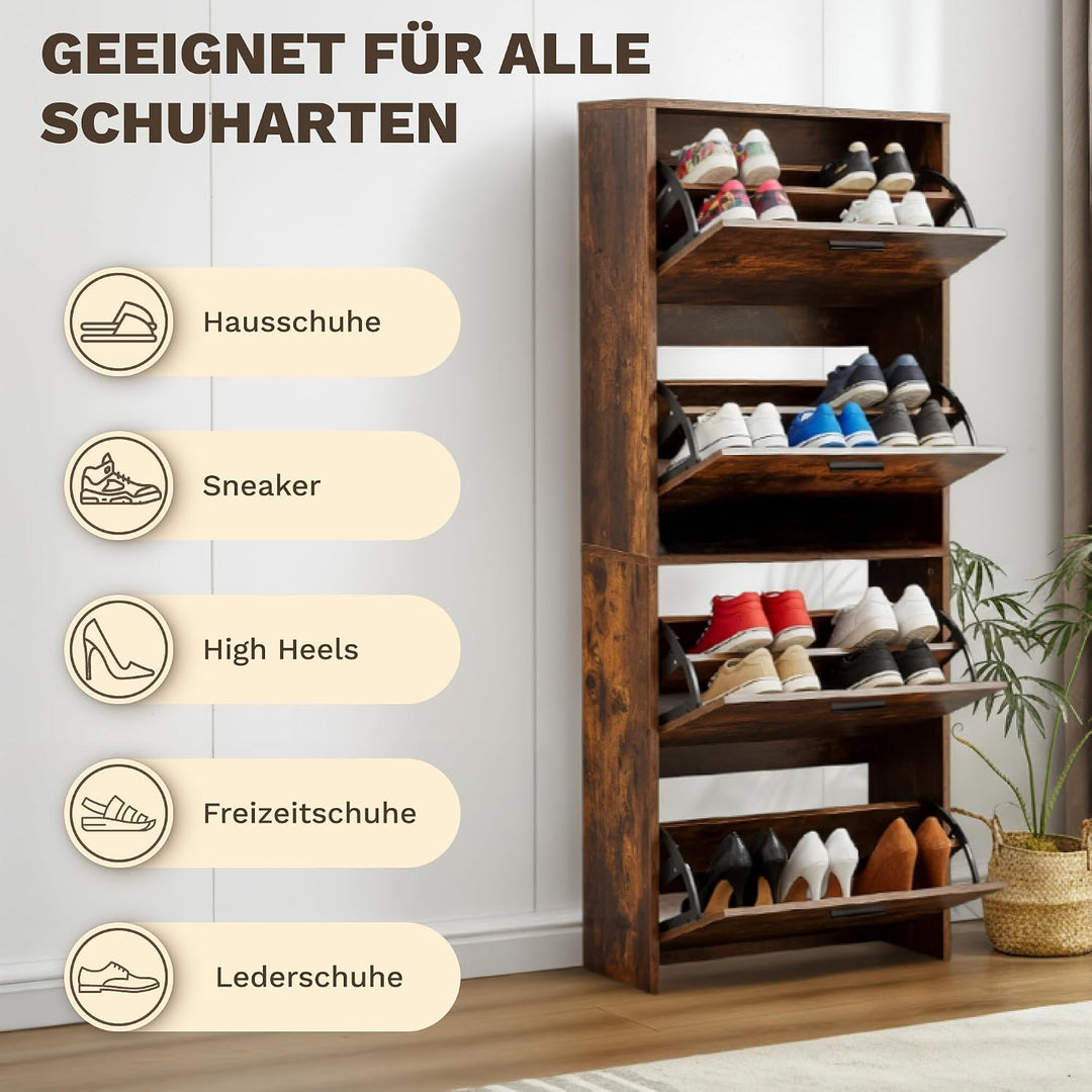 CATAVANA Schuhschrank Schmal Hoch - 4 Fächer für 24 Paar - Schuhregal Geschlossen - Platzsparend &amp; M