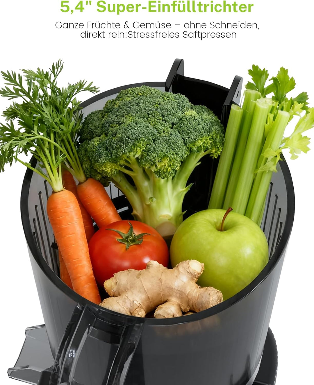 Kismile Entsafter, 135 mm Einfüllschacht für ganzes Obst und Gemüse | BPA-freie Teile, schlankes Des