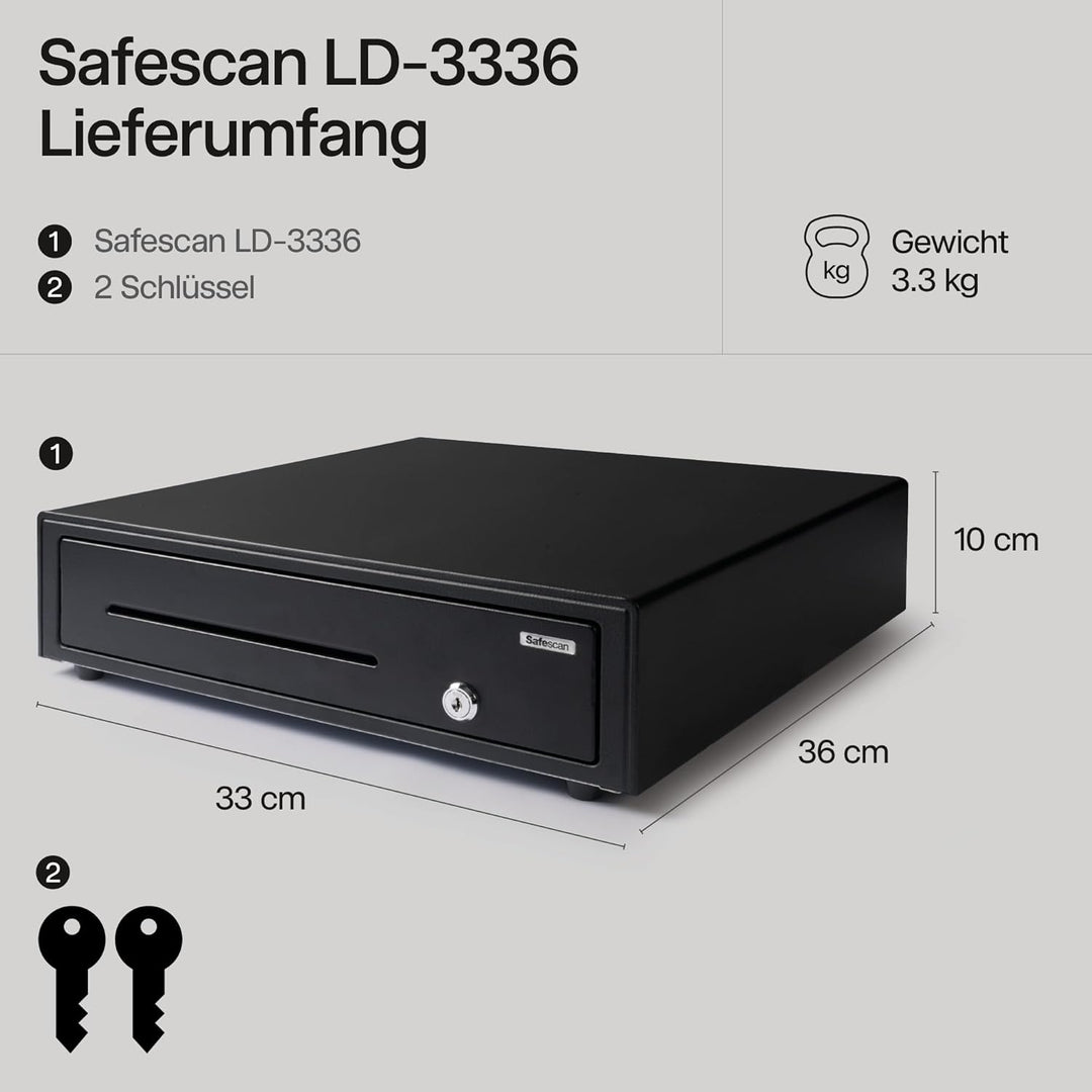 Safescan LD-3336 Light-Duty Kassenschublade mit 3 Fächern für Banknoten und 8 für Münzen - Kassenlad