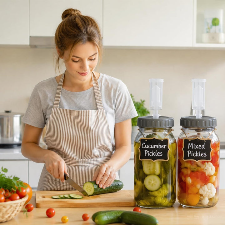 autumndeer 2 Stück 2L Fermentierglas, Fermentationsglas mit Gärventi, Kimchi Behälter mit Luftschleu