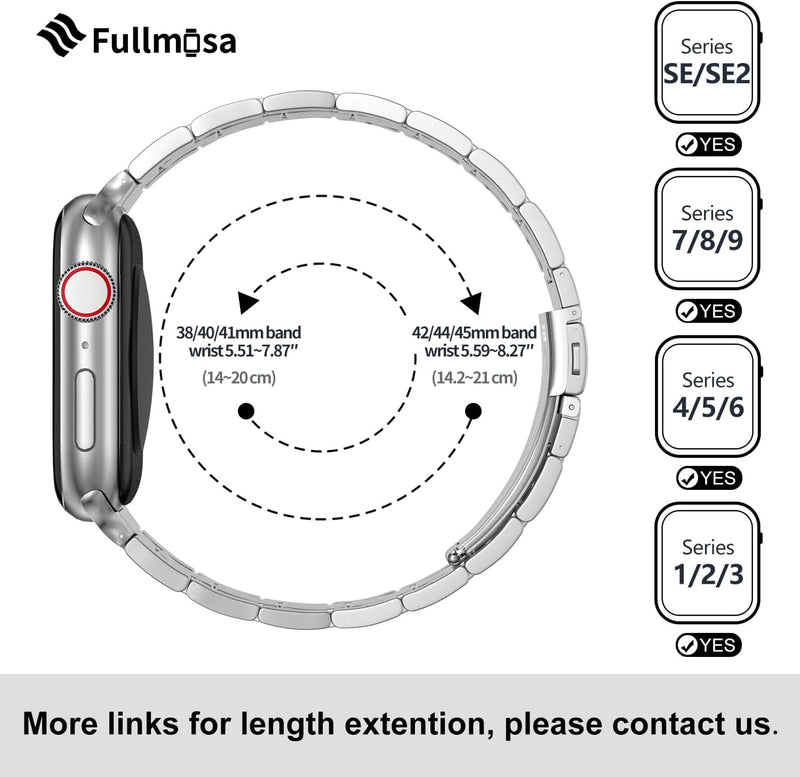 Fullmosa für Apple Watch Armband 45mm 44mm 42mm, Edelstal Metallarmband mit Uhrengehäuse für iwatch