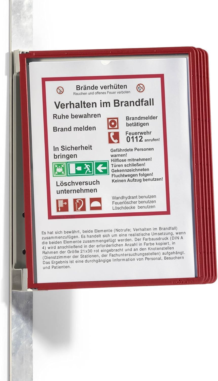 Durable Sichttafelwandhalter (Vario Magnet Wall 5, mit 5 Sichttafeln A4) rot, 591403 Mit 5 Sichttafe