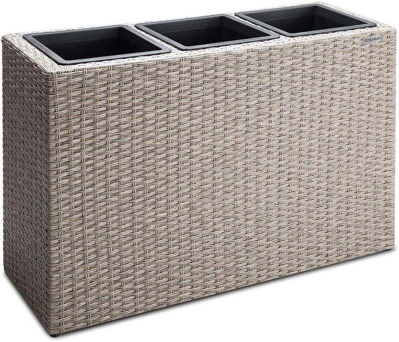Casaria® Blumenkasten 3 Innentöpfe Polyrattan Herausnehmbar Wasserablauf Outdoor Rechteckig Pflanzka