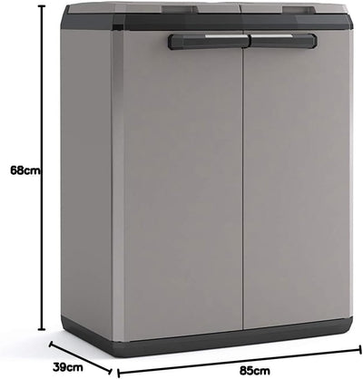 Keter 9736000 Split Basic Recyclingschrank, grau/schwarz, 68 x 39 x 85 cm, manuelle Öffnung