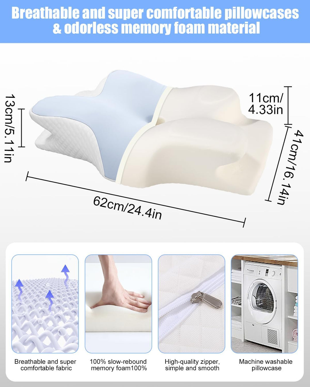 Huifoo Nackenkissen, Seitenschläferkissen, Memory Foam Kissen, Orthopädisches Kissen, Ergonomisches