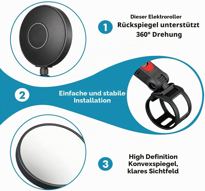Scooter Rückspiegel Scooter, Einstellbarer Rückspiegel Für E-Scooter, Elektroroller-Zubehör, Kompati