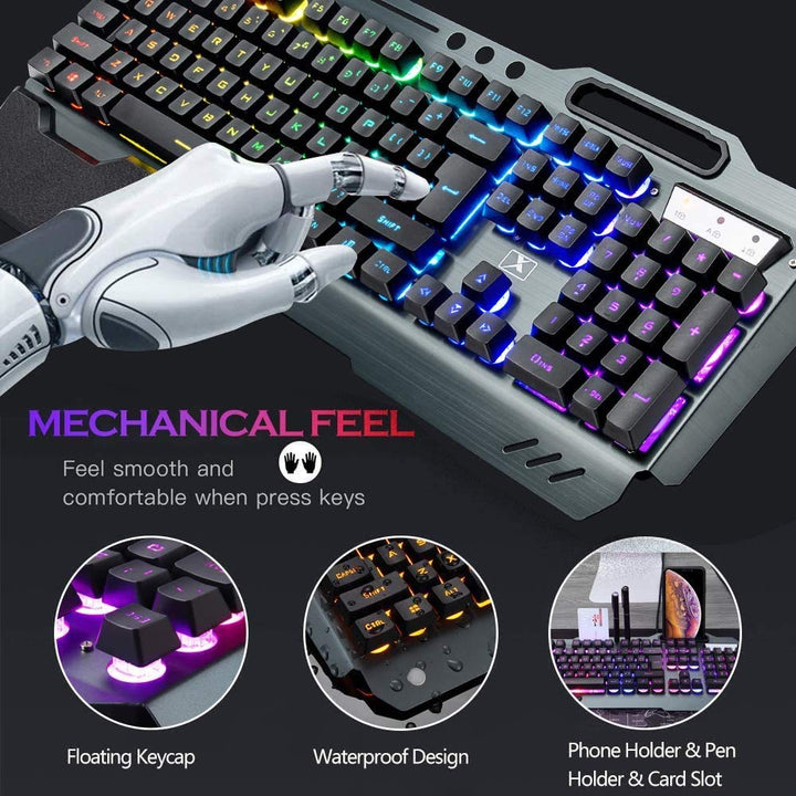 Lexonelec 680 pro - RGB LED Wireless Gaming Tastatur und Maus 4800 mAh volle 104 Tasten Tastatur PC
