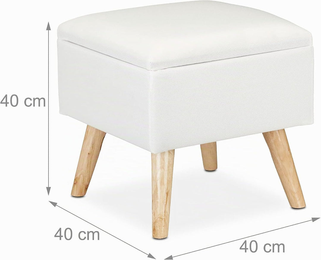 Relaxdays, weiss Hocker mit Stauraum, Kunstleinen-Bezug, gepolstert, Holzbeine, Fusshocker mit Decke