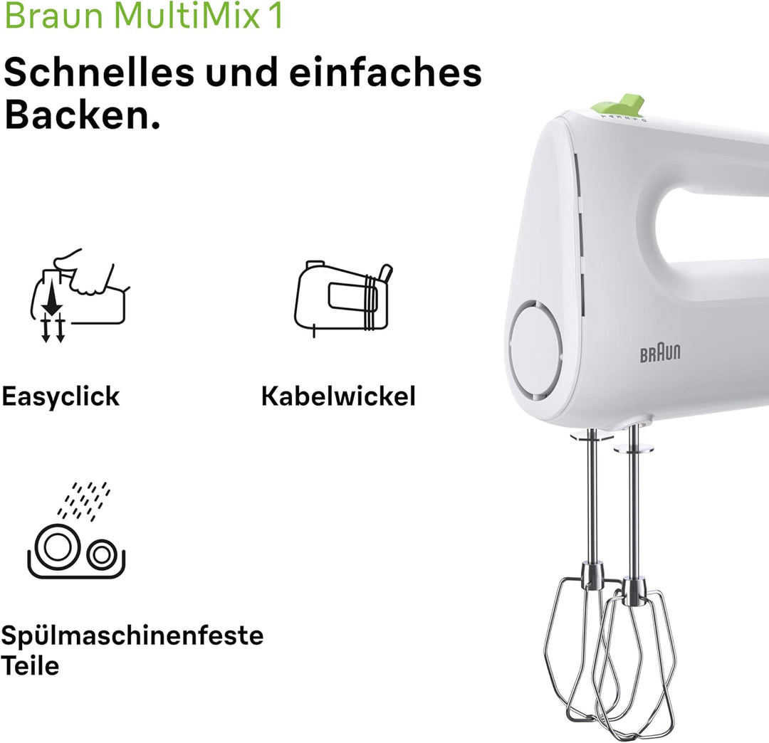 Braun Household MultiMix 1 HM 1100 WH Handmixer - Handrührgerät mit 4 Geschwindigkeitsstufen plus Tu