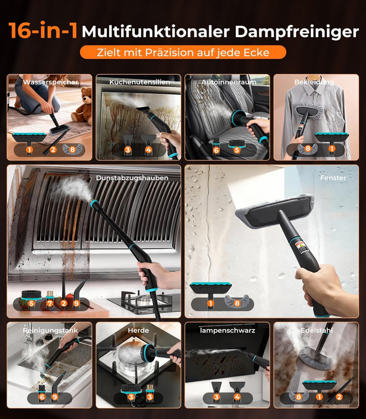 KYUT 16-in-1 Dampfreiniger【80% höhere Reinigungseffizienz – Branchenführer Nr.1】Dampfreiniger Handge