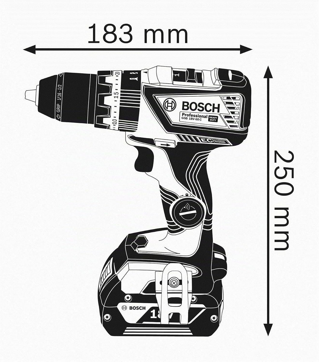 Bosch Professional 18V System Akku Schlagbohrschrauber GSB 18V-60 C (max. Drehmoment: 60 Nm, Bohr-Ø