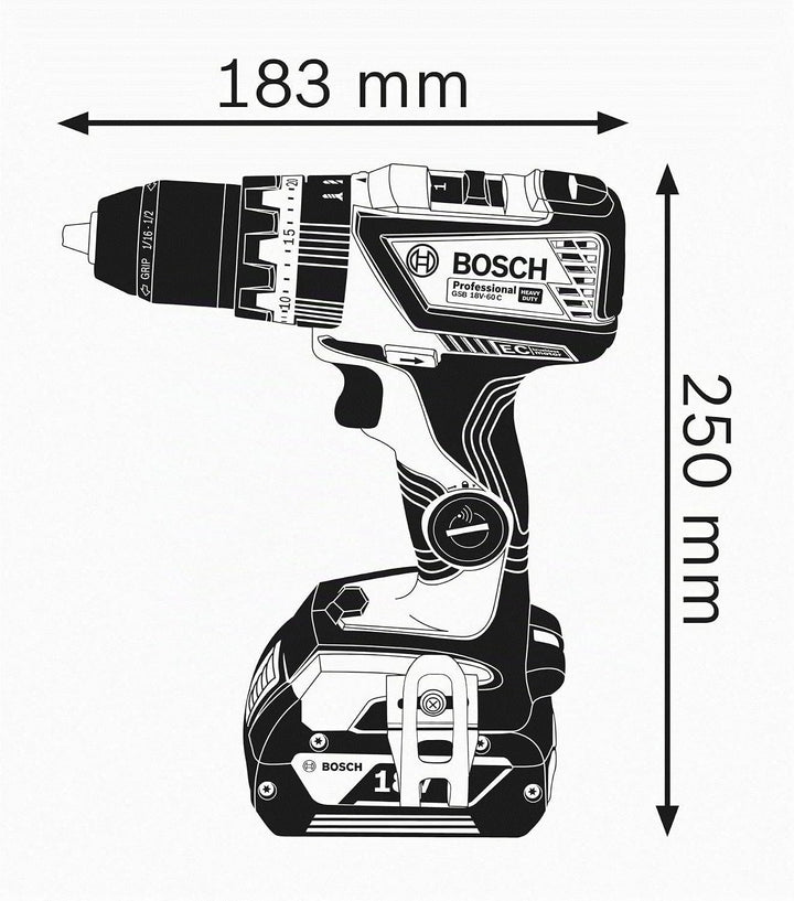 Bosch Professional 18V System Akku Schlagbohrschrauber GSB 18V-60 C (max. Drehmoment: 60 Nm, Bohr-Ø