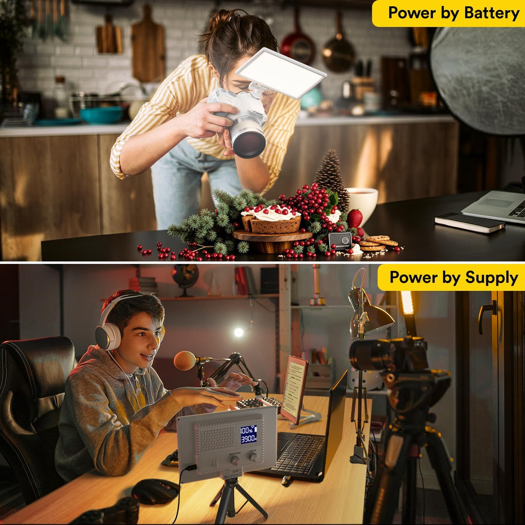 RALENO LED Kamera Video Licht, Eingebauter Wiederaufladbare Batterien 3200K-5600K Dimmbarer Zweifarb