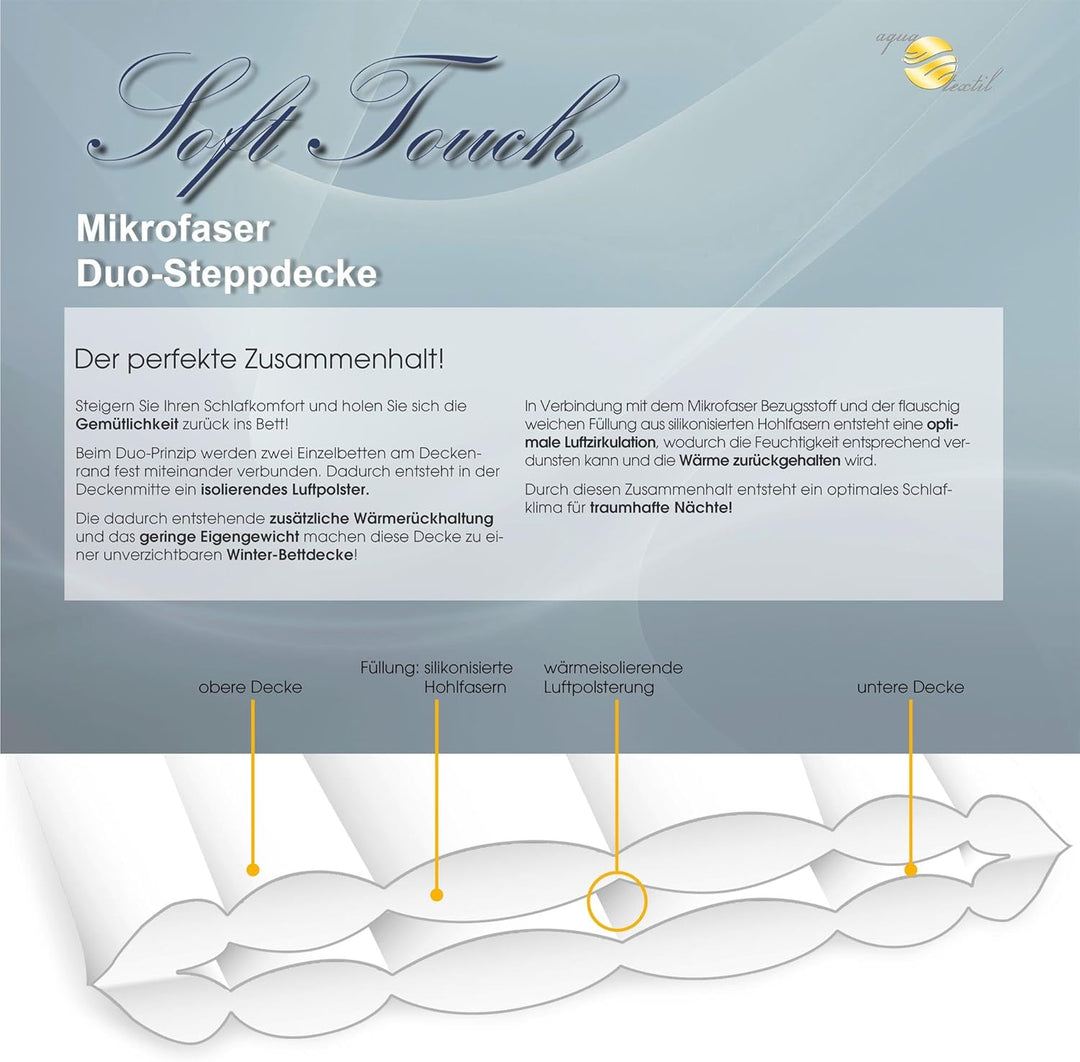aqua-textil Soft Touch 1x Kopfkissen 40 x 80 cm Set inkl Duo Bettdecke Winterdecke 135 x 200 cm Wint