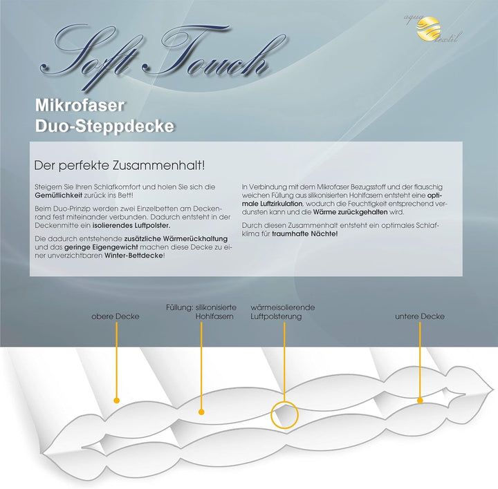 aqua-textil Soft Touch 1x Kopfkissen 40 x 80 cm Set inkl Duo Bettdecke Winterdecke 140 x 200 cm Wint