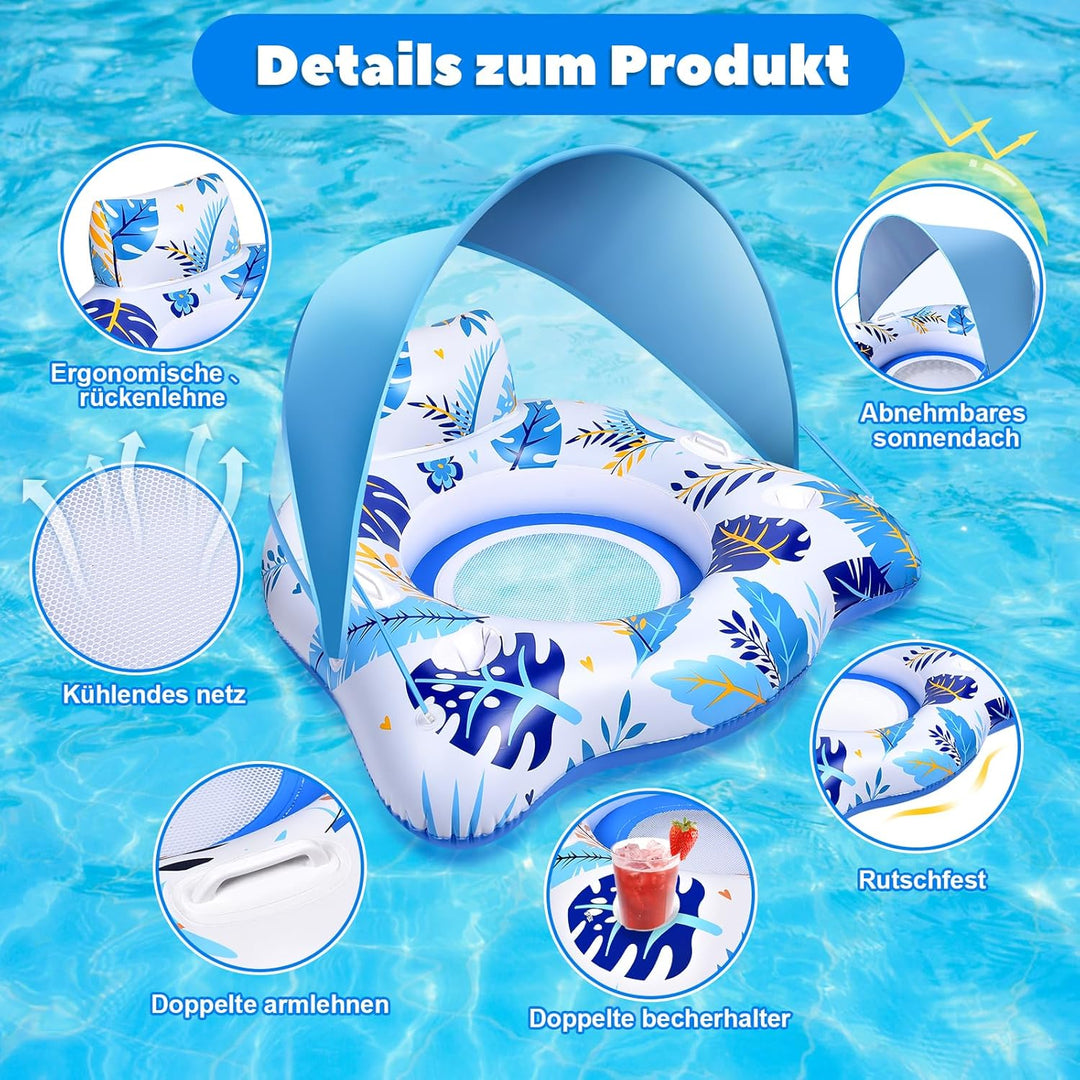 JONRRYIN Aufblasbare Pool Luftmatratze mit 2 Getränkehalter, Schwimmsessel Pool Erwachsene mit Verst
