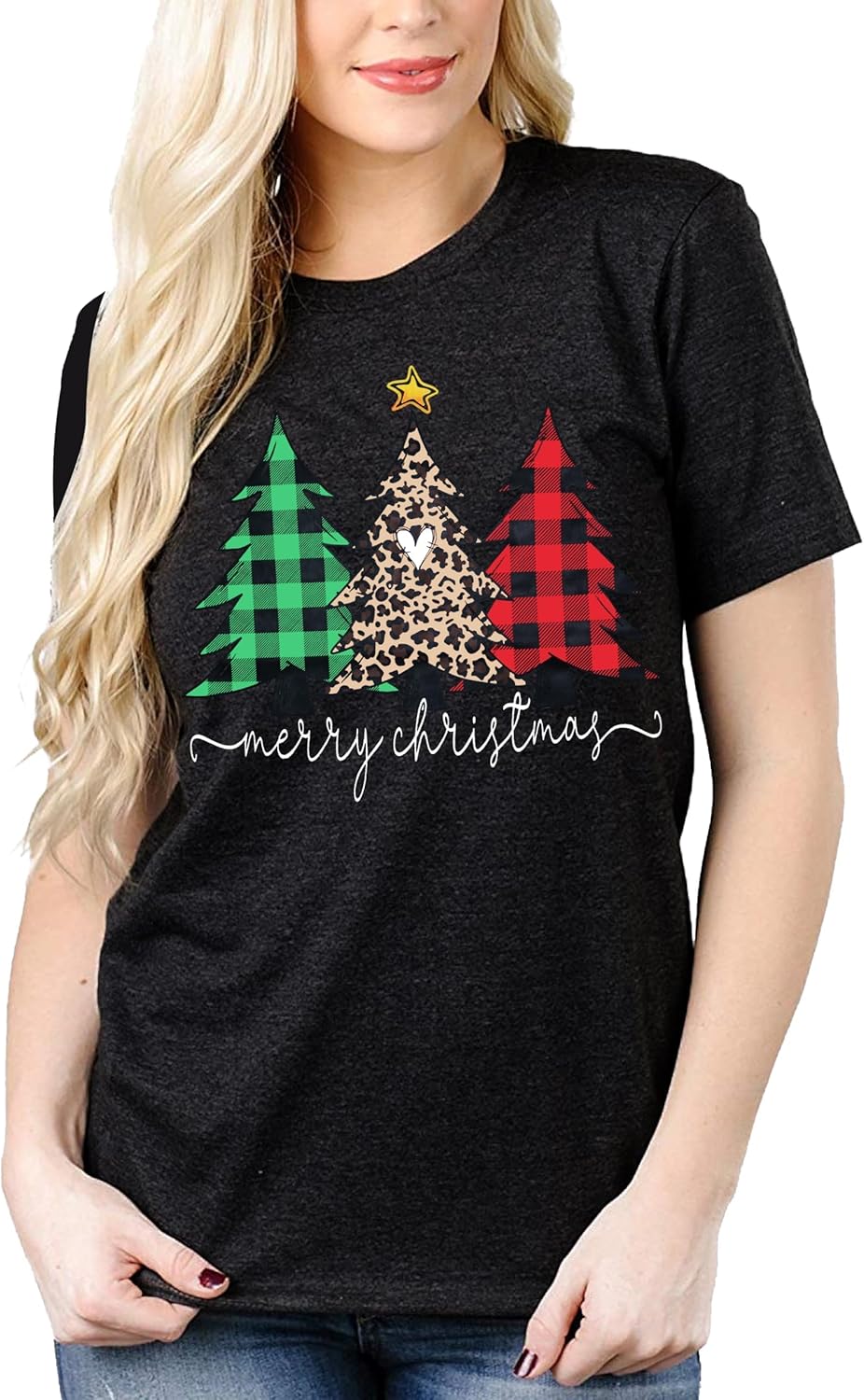 Weihnachtsbaum T-Shirt Für Damen Merry Christmas Bedruckte T-Shirts Kurzarm Holiday Tshirt Oberteile