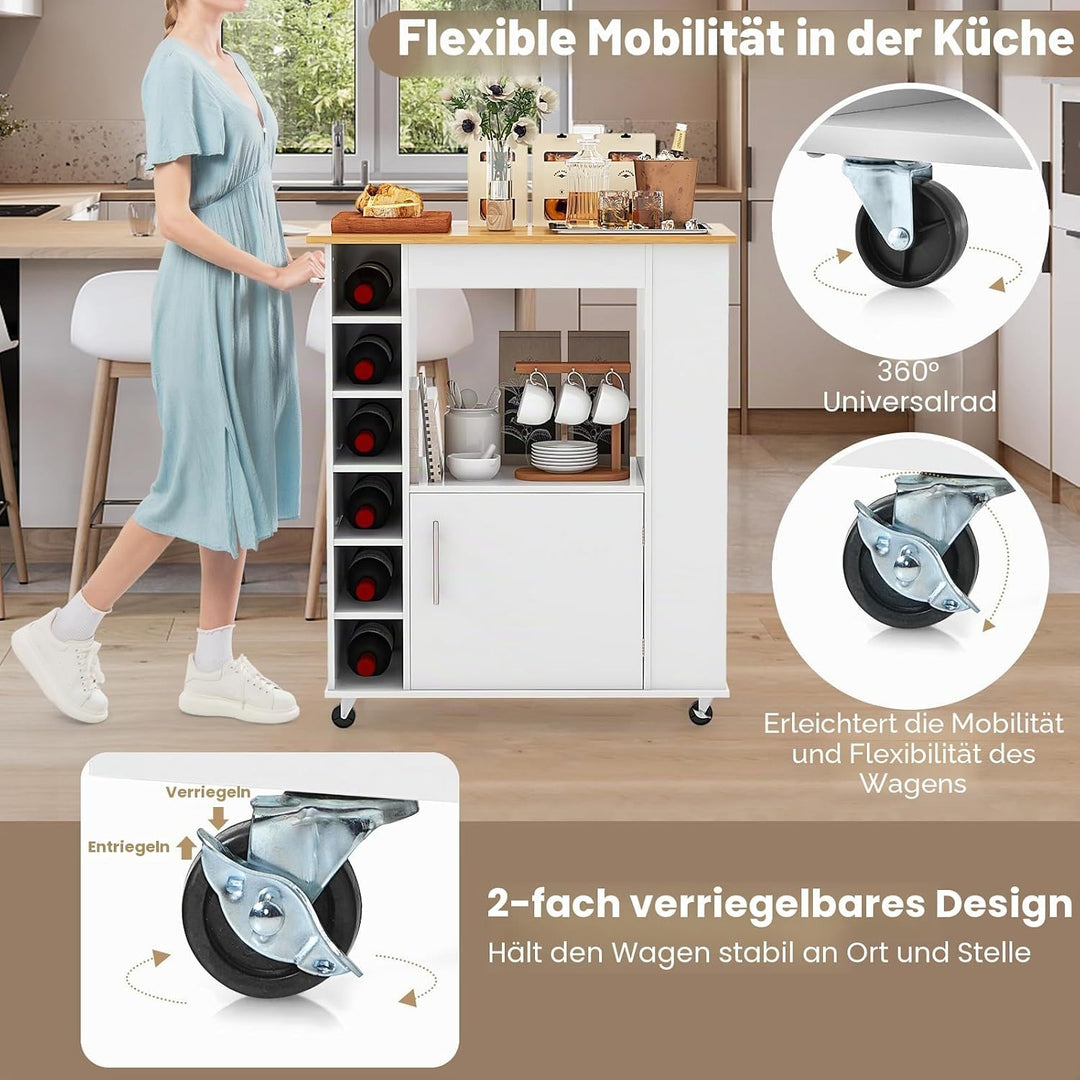 GIANTEX Küchenwagen auf Rollen, Servierwagen mit Arbeitsplatte, bewegliche Kücheninsel Holz, Küchens