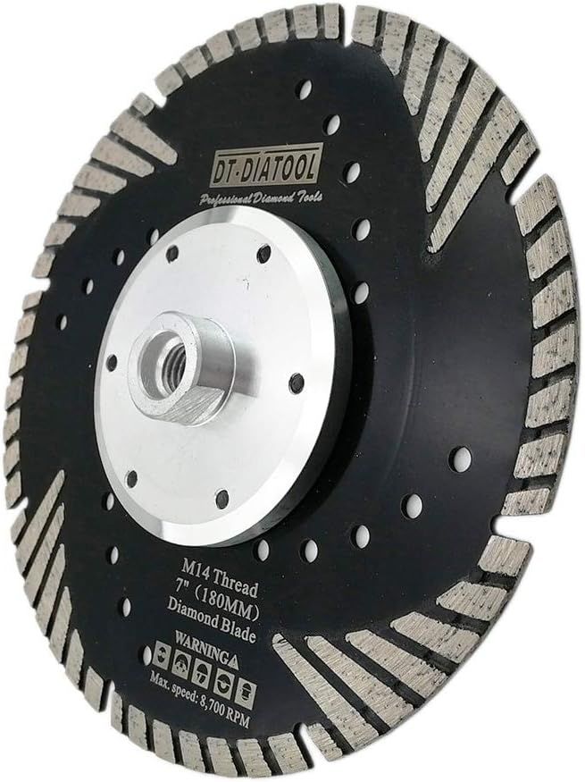 DT-DIATOOL Diamant Trennscheibe 180 mm x M14 Turbo Sägeblatt mit Schutzzähne zum Schneiden Schleifen