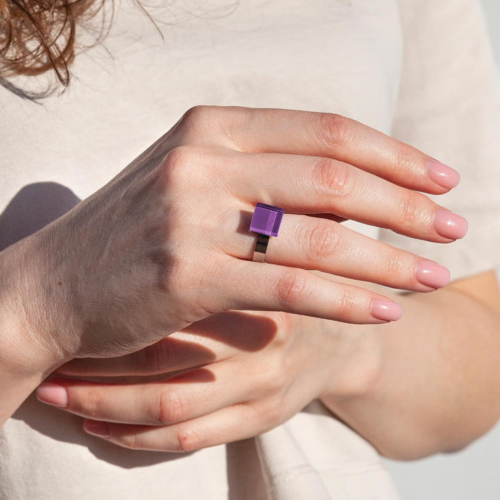 Ring mit Stein (10mm) • Geburtsstein Schmuck Damen bunt • Kleiner Edelstahlring grössenverstellbar (