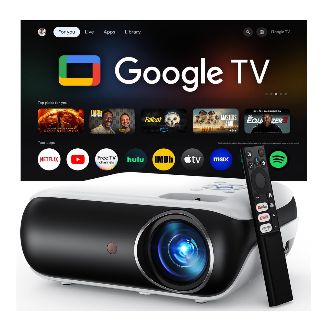 Official Google TV Smart Beamer 4k, HAPPRUN 25000L Full HD Beamer Heimkino mit Dolby Audio, Wi-Fi &