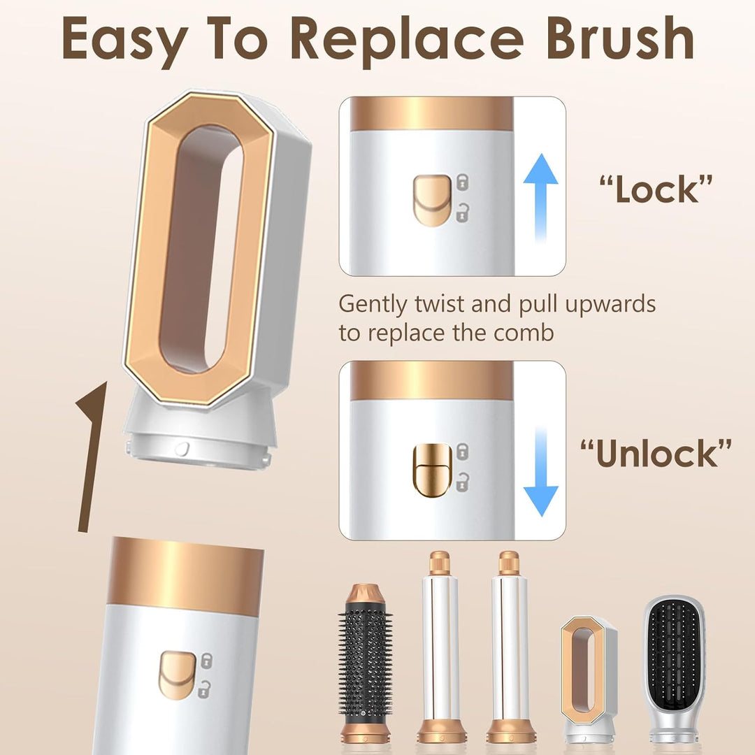 Journeyside 5-in-1 Airstyler Set 1000W, Professioneller Warmluftbürste mit Lockenstab&Glätteisen, Mu
