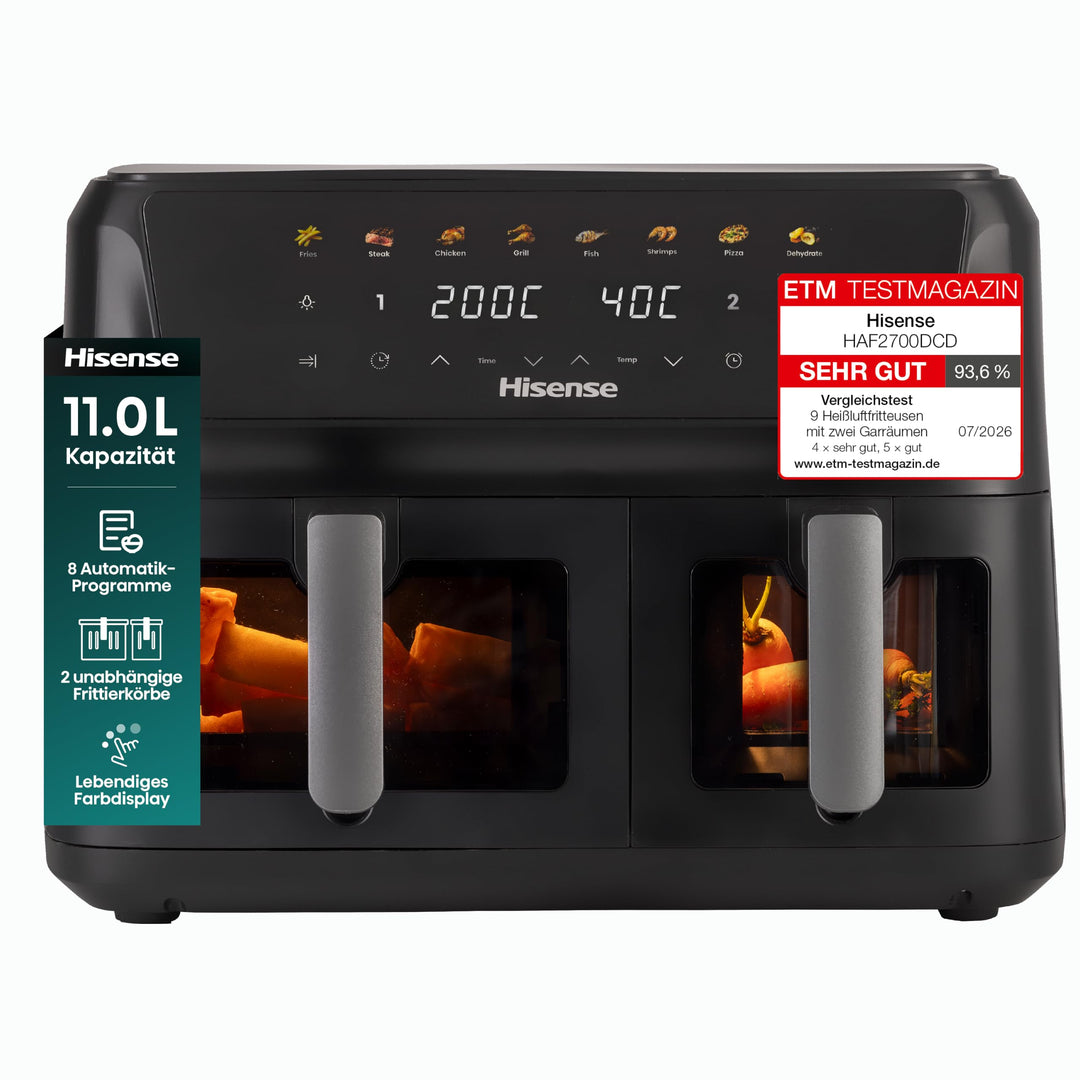 Hisense HAF2700DCD Heissluftfritteuse /2700 W /11 L Kapazität /8 voreingestellte Programme/Antihaft-