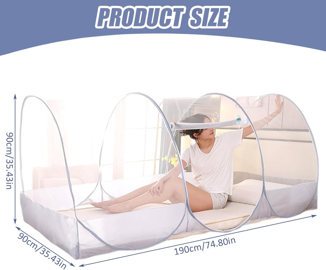 Moskitonetz fürs Bett (190 x 89 x 89 cm), faltbar, atmungsaktives Moskitonetzzelt mit Reissverschlus
