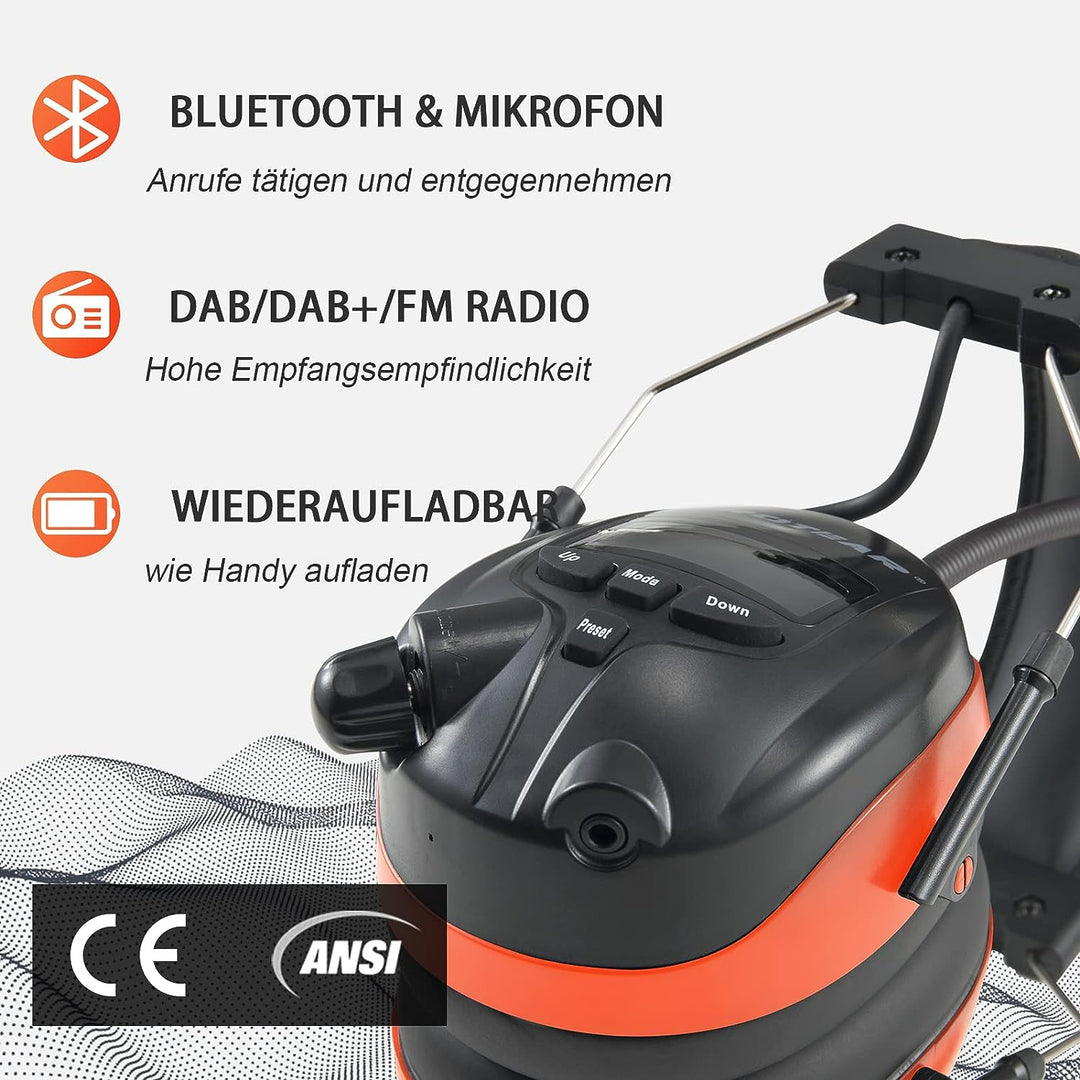PROTEAR (Aktualisierte Versiont) Gehörschutz mit DAB + / FM-Radio und Bluetooth 5.2, kabellose Kopfh