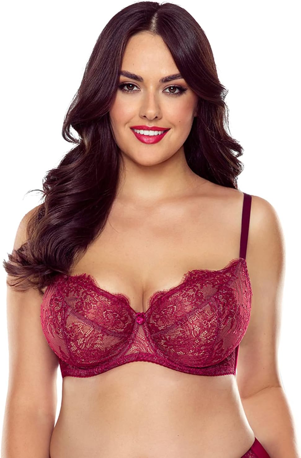 VIVISENCE Dame Soft-BH Spitze Klassisch Geblümt Sinnlich Nicht Gepolsterte Cups 1059 90F Weinrot, 90