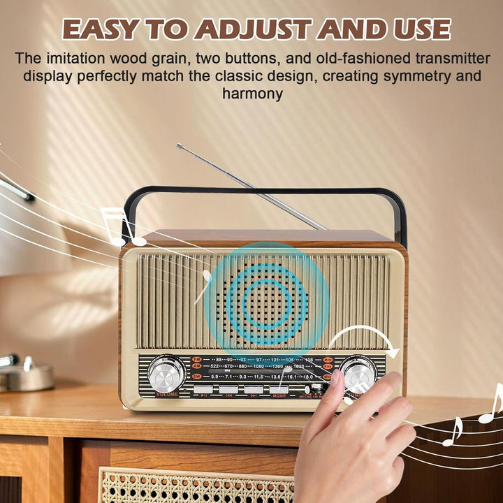 Retro Radio mit Bluetooth, Nostalgie Kofferradio Klein mit AM/FM/SW3, USB/TF/AUX, Wiederaufladbar, K