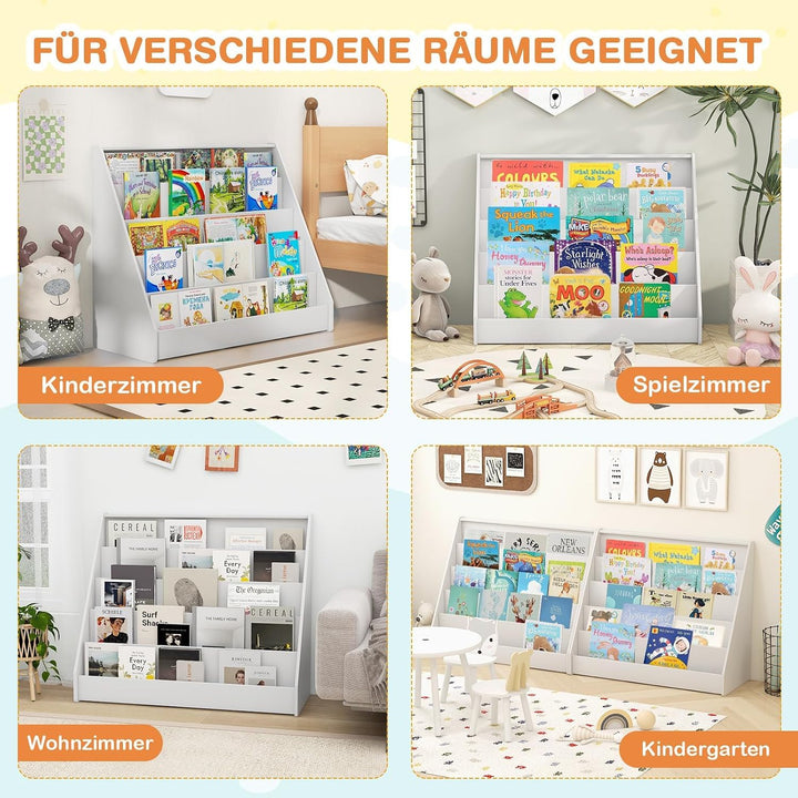 COSTWAY Kinderregal mit 5 Fächern, Bücherregal Kinder, Zeitungsständer aus Holz, Aufbewahrungsregal