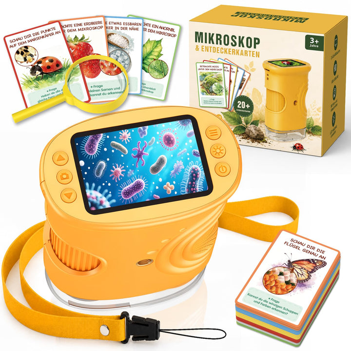 Digitales Mikroskop für Kinder mit 20+ Entdeckerkarten, 1000X Vergrösserung und 2" HD Display-Bildsc