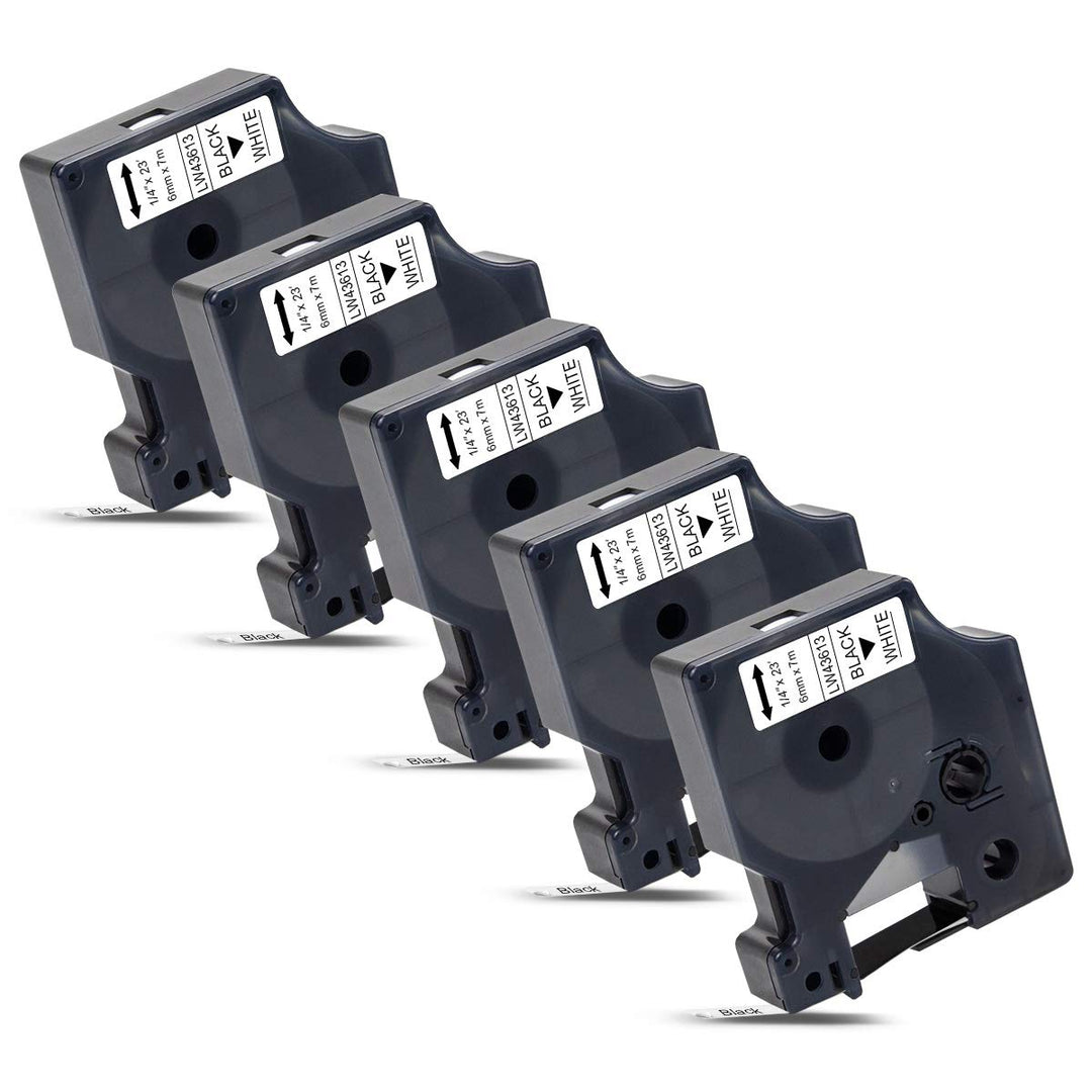 5x Labelwell 6mm Kompatibel Schriftband für DYMO D1 43613 S0720780 Schwarz auf Weiss für Dymo Mobile