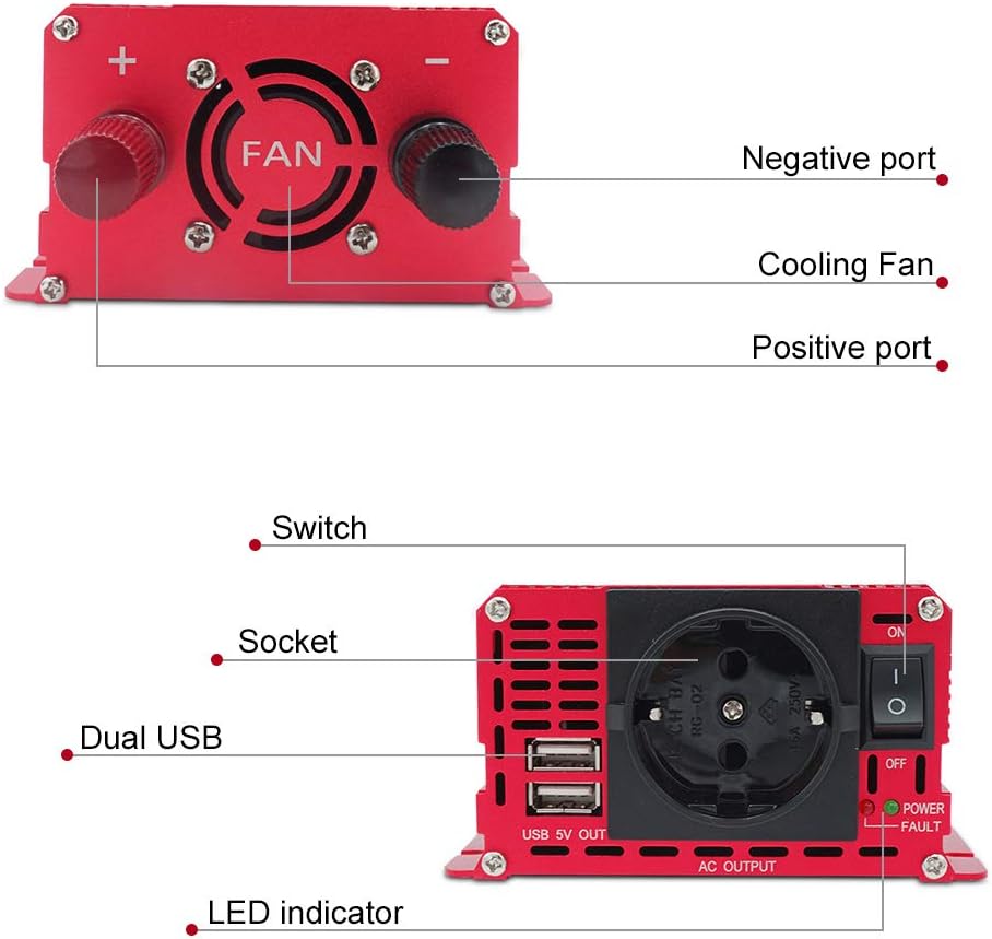 LVYUAN Wechselrichter 12V 230V 1500W Spannungswandler Stromumwandler Inverter mit 2 USB LCD EU Steck