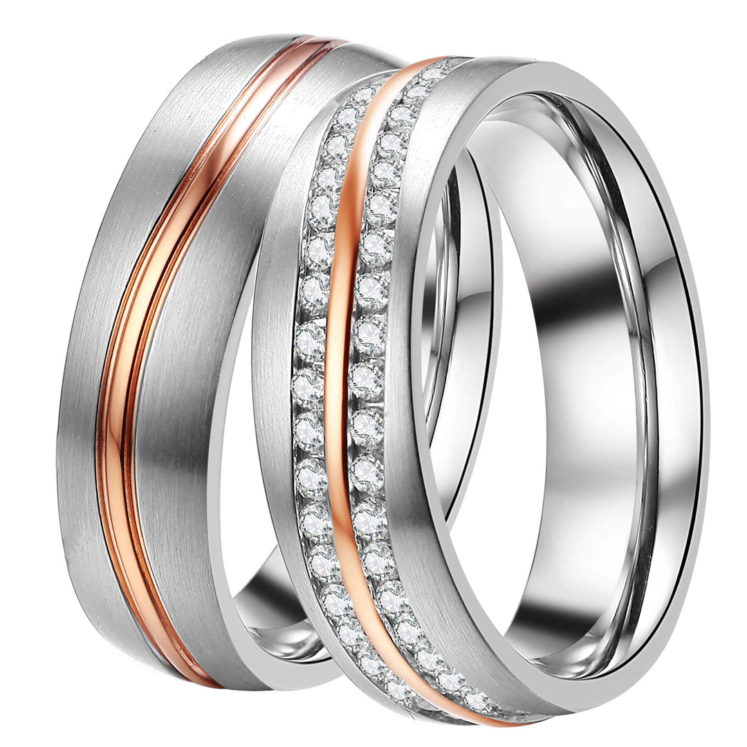 DOOSTI Partnerringe/Trauringe Shining Wave – Bicolor chirugischer Edelstahl 316L - inkl. Gratis Grav