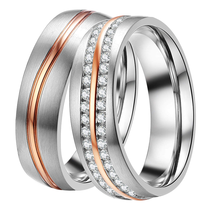 DOOSTI Partnerringe/Trauringe Shining Wave – Bicolor chirugischer Edelstahl 316L - inkl. Gratis Grav