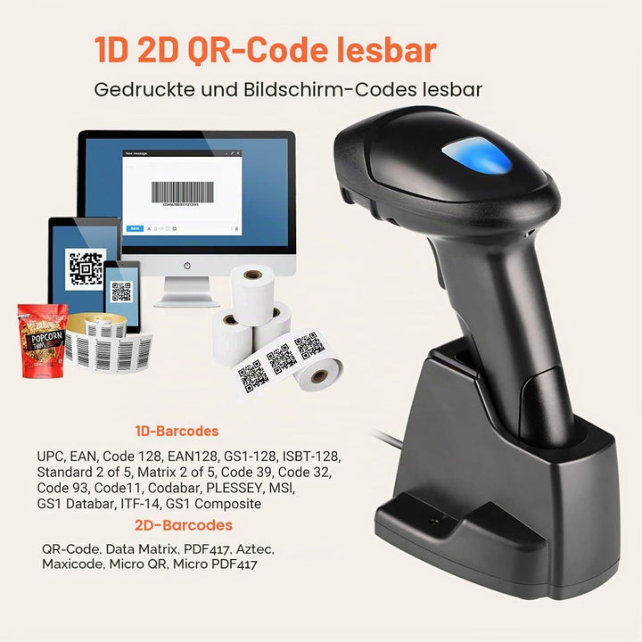 Tera Barcode-Scanner Wireless 2,4 GHz Barcodescanner für 1D 2D QR Barcodes Kabellos Barcode-Lesegerä