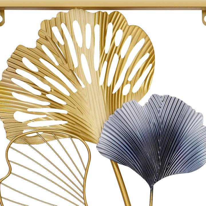 kangten 2 STÜCKE Ginkgoblätter 3D Metall Wanddekoration Wall Picture Wohnzimmerdekor Goldene Ginkgo-