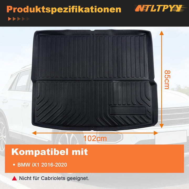 Auto Kofferraummatte für BMW iX1 2016-2020, Allwetter Kofferraummatte aus TPE, Wasserdicht rutschfes