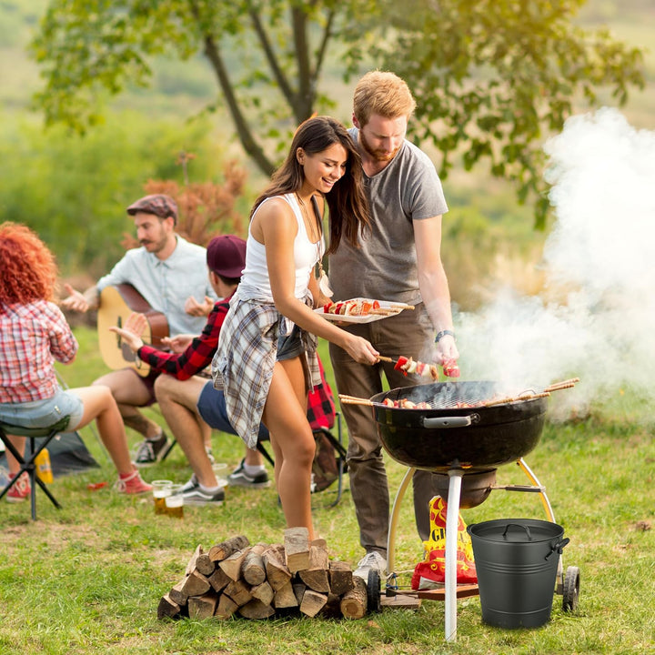 Relaxdays Ascheeimer mit Deckel, 19 Liter, runde Aschetonne mit Griffen, für Kohle & Asche, Kamin, O