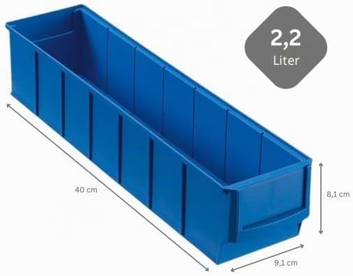 SparSet 10x Blaue Industriebox 400 S | HxBxT 8,1x9,1x40cm | 2,2 Liter | Sichtlagerkasten, Sortiments