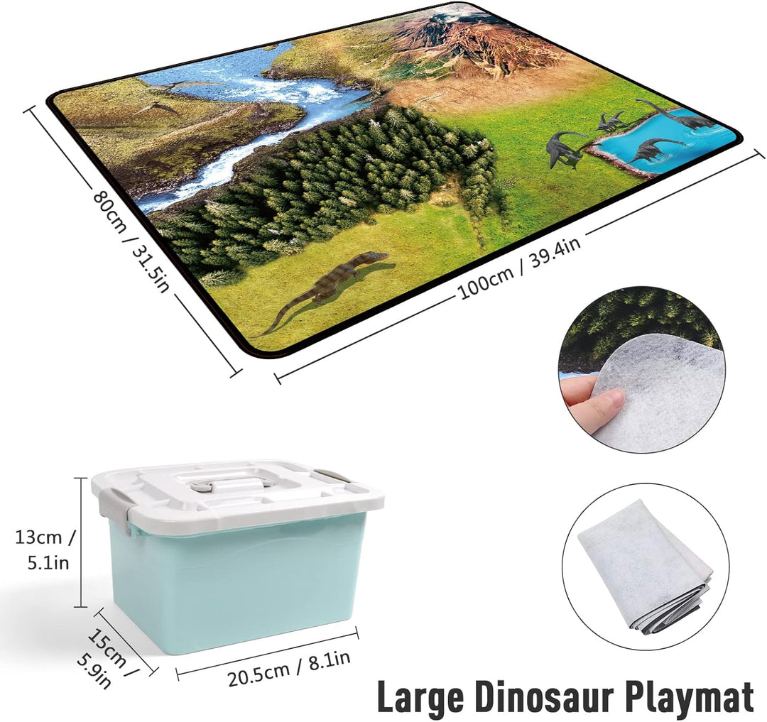 Dinosaurier Spielzeug Set mit Aktivitäts Spielmatte, Pädagogische Realistische Dinosaurier Figuren E