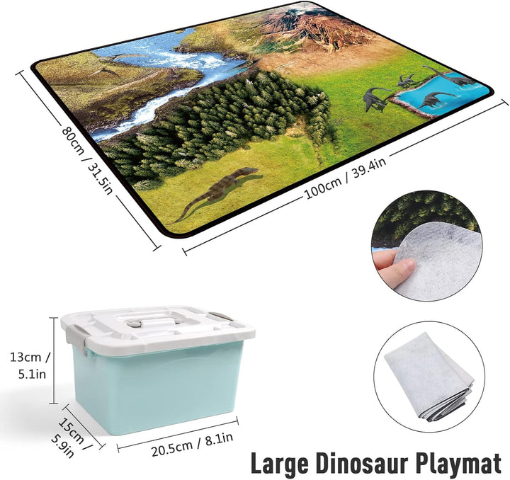 Dinosaurier Spielzeug Set mit Aktivitäts Spielmatte, Pädagogische Realistische Dinosaurier Figuren E