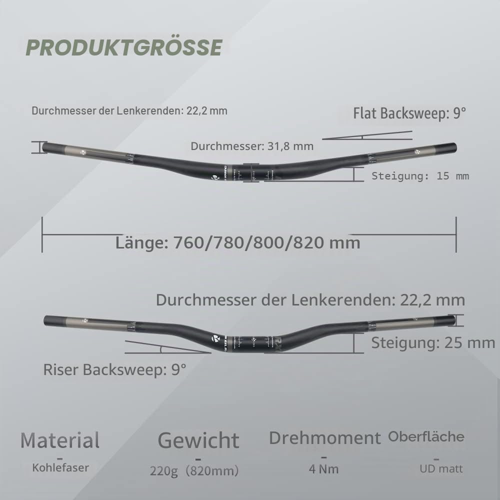 RXL SL 31.8 fahrrad carbon riser lenker mountainbike UD matt carbon downhill lenker 780mm Grau UD ma