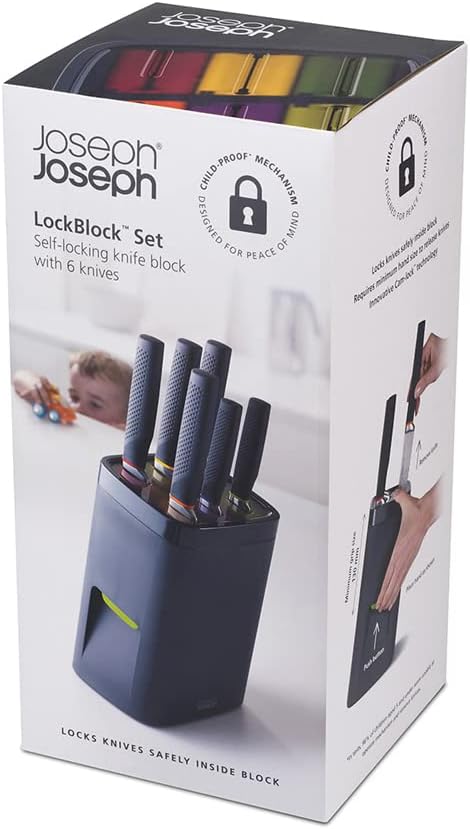 Joseph Joseph 10125 Lockblock Messerblock mit Kindersicherung inklusive 6 Messer, Edelstahl 14 x 14