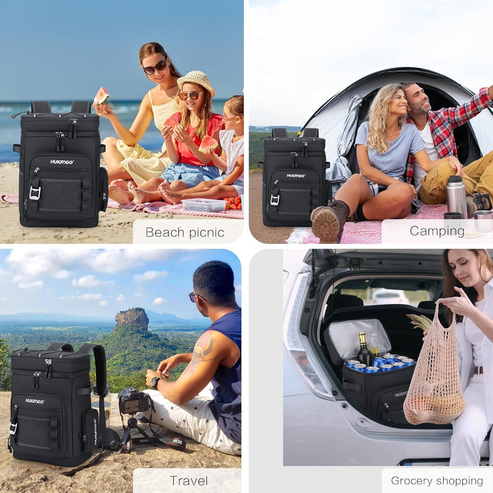 Grosser Wasserdichter Isolierter Kühlrucksack Auslaufsicherer Faltbar Kühler Rucksack, pure black